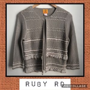 Ruby Rd Tan Cardigan with Ribbon Accents❤️